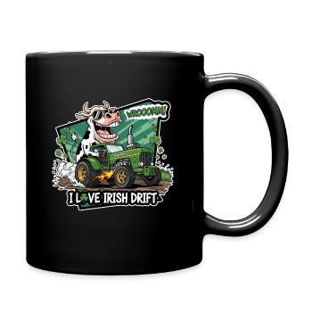 Irish Drift Cow with Green Tractor - Full Colour Mug - black - Right