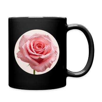 Delicate rose blossom with water drops - Full Colour Mug - black - Right