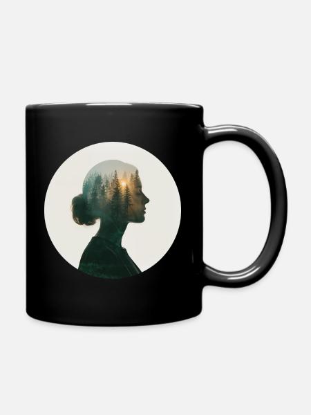 Forest dreams in women's profile - Full Colour Mug - black