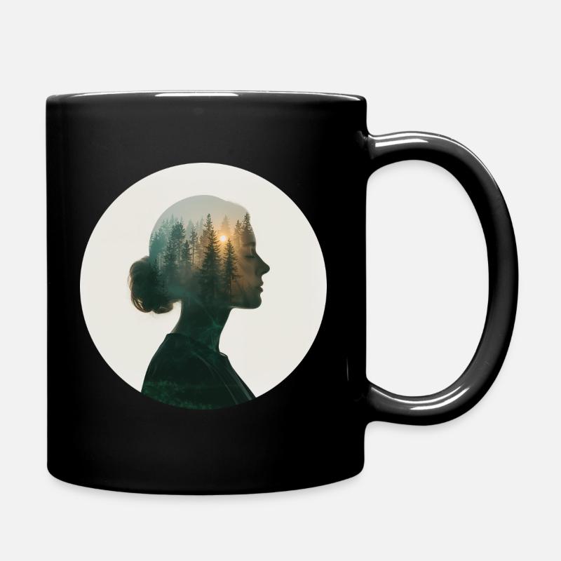 Forest dreams in women's profile - Full Colour Mug - black