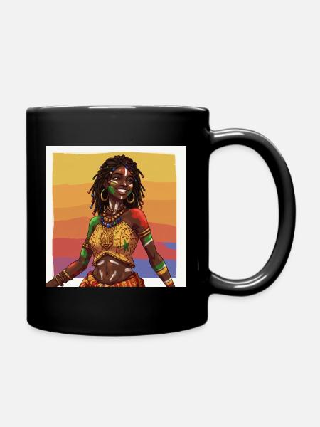 Cultural and Colorful Afro Africa Girl - Full Colour Mug - black