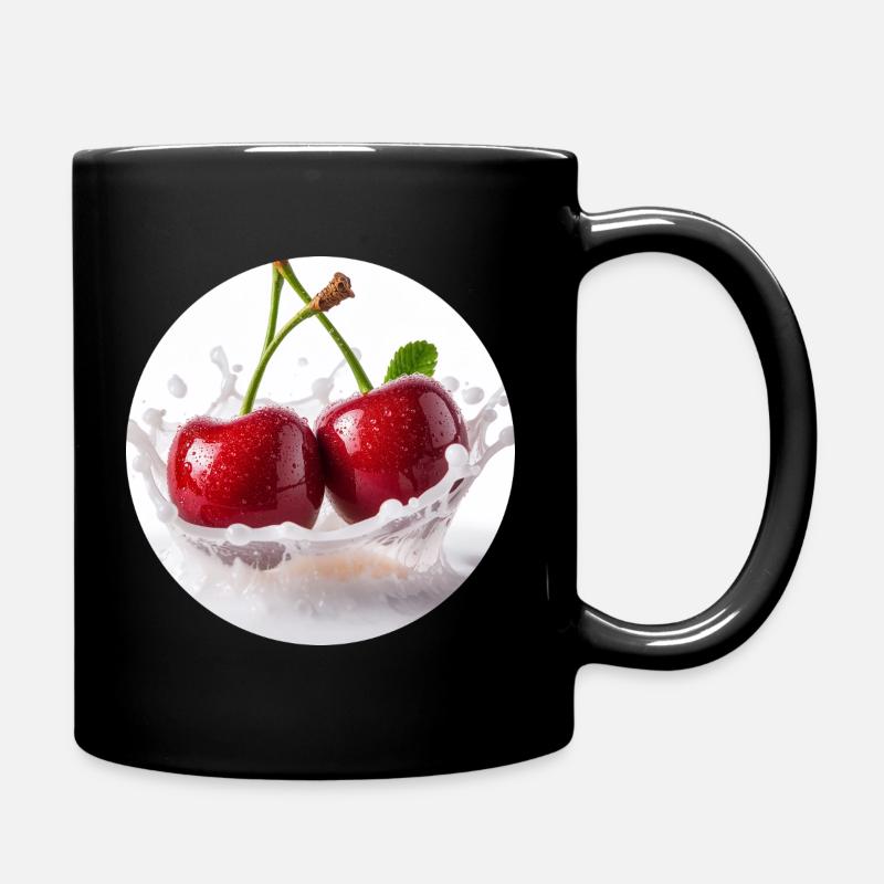 Cherries in splash water design - Full Colour Mug - black