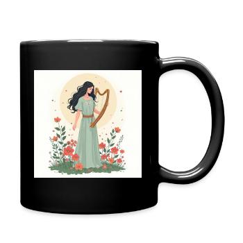 Déesse de la musique avec harpe florale - Mug uni - noir - Droite