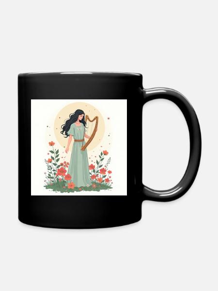 Déesse de la musique avec harpe florale - Mug uni - noir