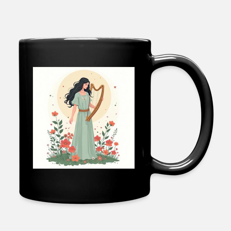 Déesse de la musique avec harpe florale - Mug uni - noir