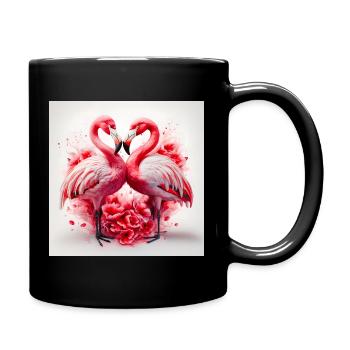 Cœurs de Flamants Rose et Fleurs - Mug uni - noir - Droite