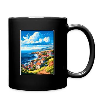 Terceira Portugal Coastal Cliffs Village Scene - Full Colour Mug - black - Right