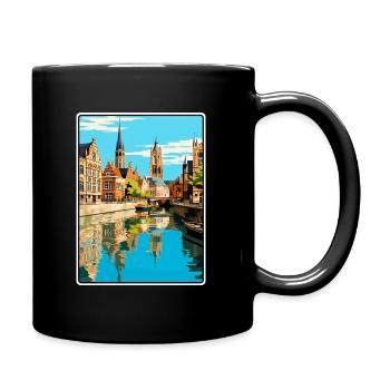 Ghent Belgium Charming City Skyline Illustration - Full Colour Mug - black - Right
