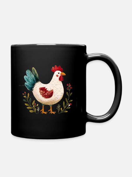 Rustikales Huhn Illustriert Blumen - Tasse einfarbig - Schwarz