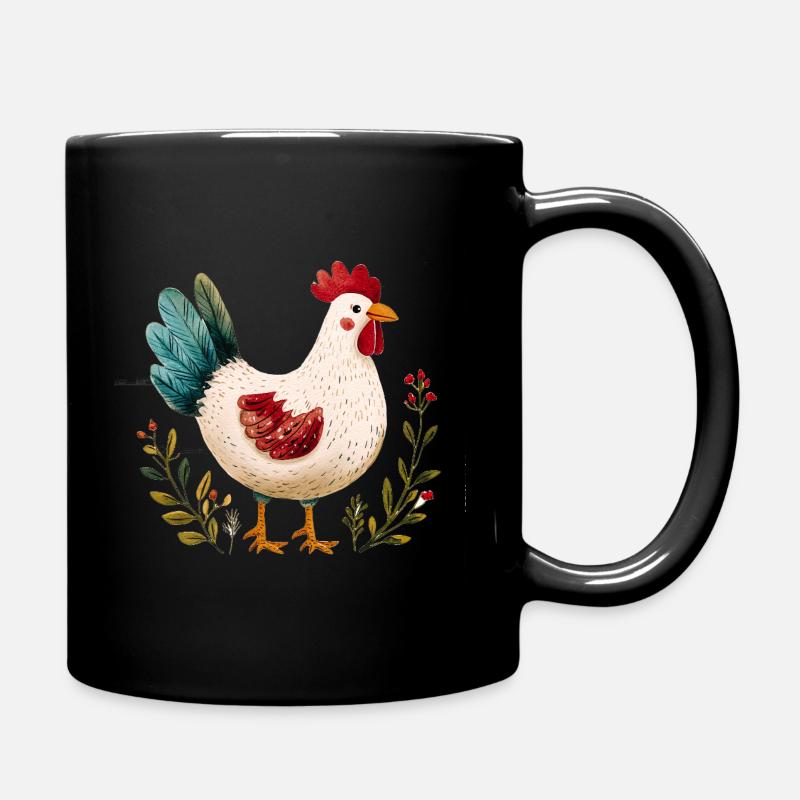 Rustikales Huhn Illustriert Blumen - Tasse einfarbig - Schwarz