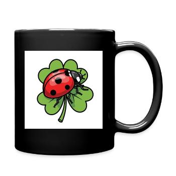 Kleeblatt mit Marienkäfer Design - Tasse einfarbig - Schwarz - Rechts