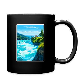 Rheinfälle, Schweiz Reiseplakat Stadtbild - Tasse einfarbig - Schwarz - Rechts