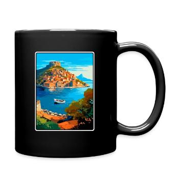 Monemvasia Griechenland Vintage-Reiseplakat Stadtbild - Tasse einfarbig - Schwarz - Rechts