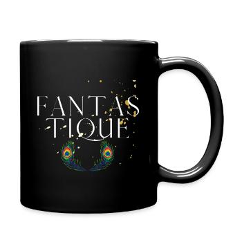 Fantastique - Lebendige Pfauenfedern Typografie - Tasse einfarbig - Schwarz - Rechts