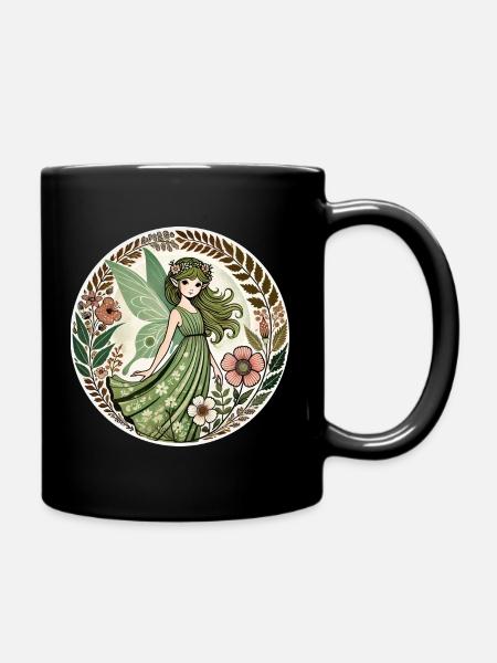 Verzauberte Waldfee Design - Tasse einfarbig - Schwarz