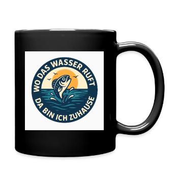Dicton d’eau avec poisson et coucher de soleil - Mug uni - noir - Droite