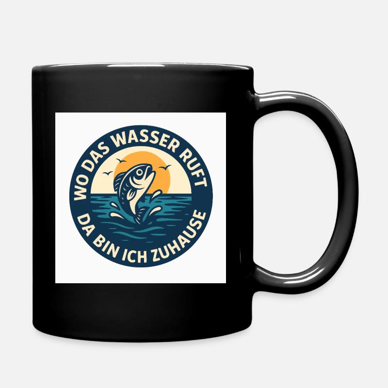 Water saying with fish and sunset - Full Colour Mug - black