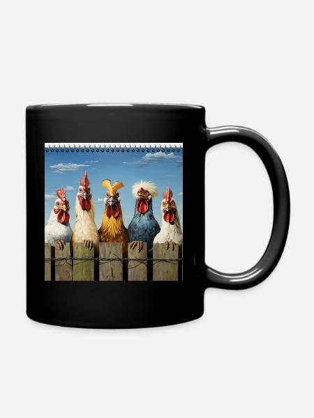 Humorous chicken family in comic style - Full Colour Mug - black