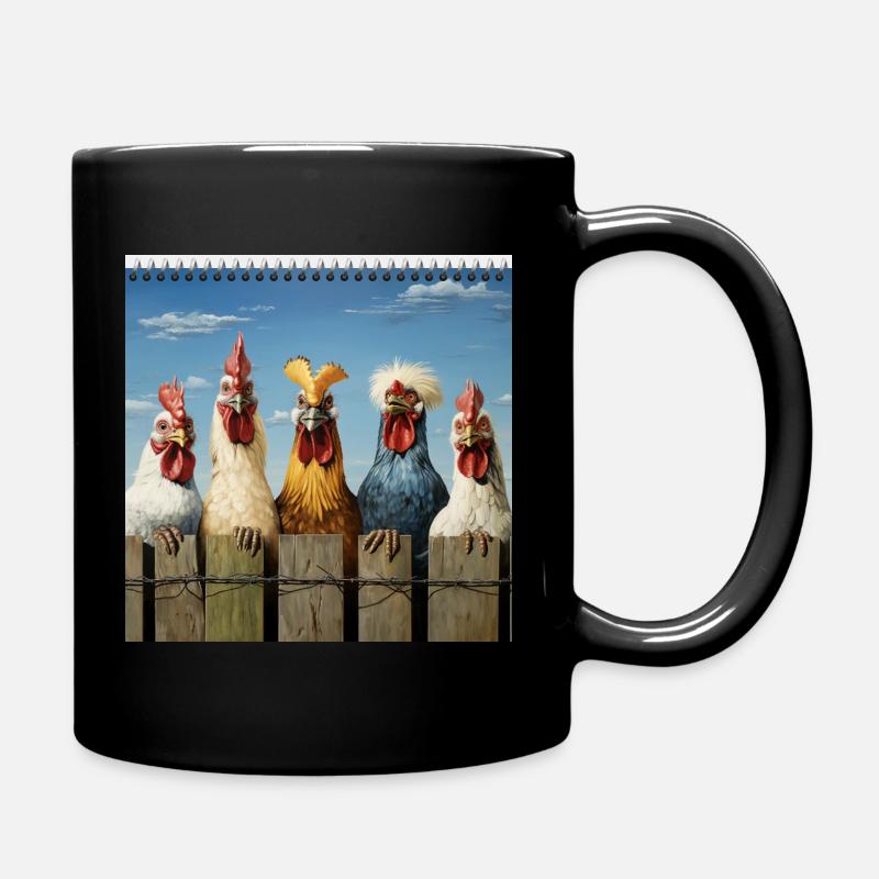 Humorous chicken family in comic style - Full Colour Mug - black