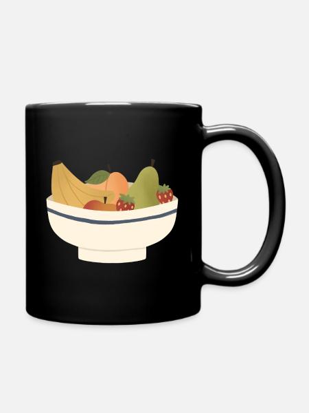 Whimsical Fruit Bowl Illustration - Full Colour Mug - black
