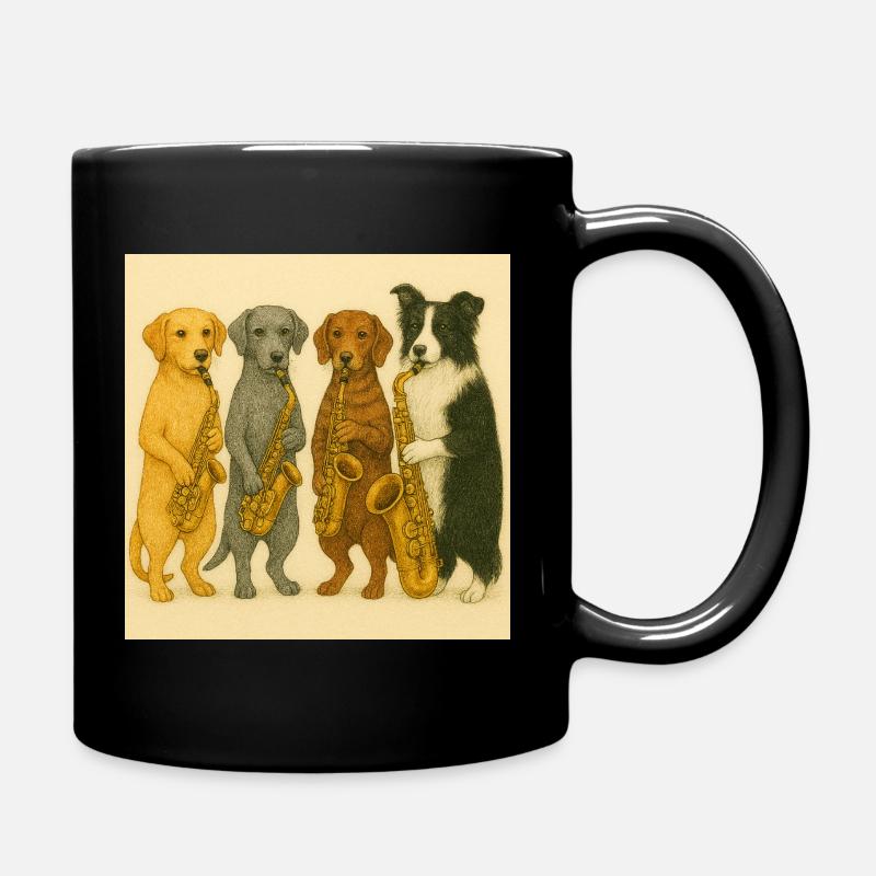 Hunde mit Saxofonen Illustration - Tasse einfarbig - Schwarz