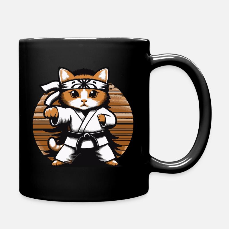 Kawaii Cat Karate Dojo Design - Full Colour Mug - black