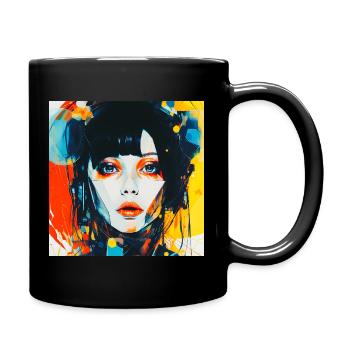 Portrait of a Futuristic Woman in Bright Colors - Full Colour Mug - black - Right
