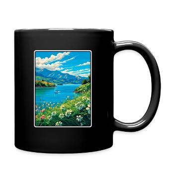 Azurblauer Lake Vista mit Wildblumen - Tasse einfarbig - Schwarz - Rechts