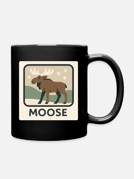Whimsical Moose Winter Scene - Full Colour Mug - black