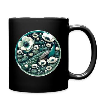 Paon mystique dans un paysage de rêve floral - Mug uni - noir - Droite