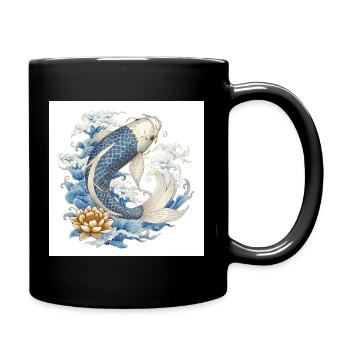 Koi Fish & Lotus – Romantic Japan Design - Full Colour Mug - black - Right