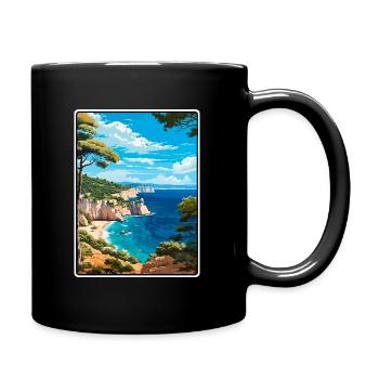 Calanques France Affiche de voyage vintage Paysage urbain - Mug uni - noir - Droite
