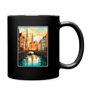 Affiche de voyage vintage de Hambourg Allemagne Paysage urbain - Mug uni - noir - Droite