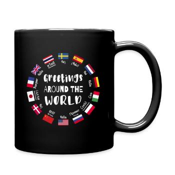 Grüße aus aller Welt, Hallo in allen Sprachen - Tasse einfarbig - Schwarz - Rechts
