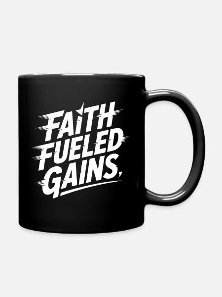 Christian Faith Fueled Gains Motivation - Full Colour Mug - black