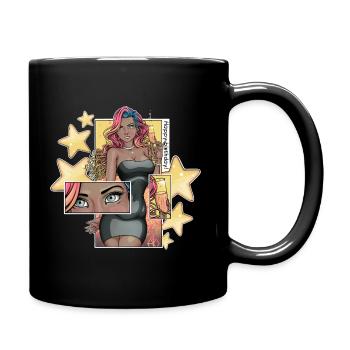 Vibrant Birthday Girl with Sparkling Stars - Full Colour Mug - black - Right