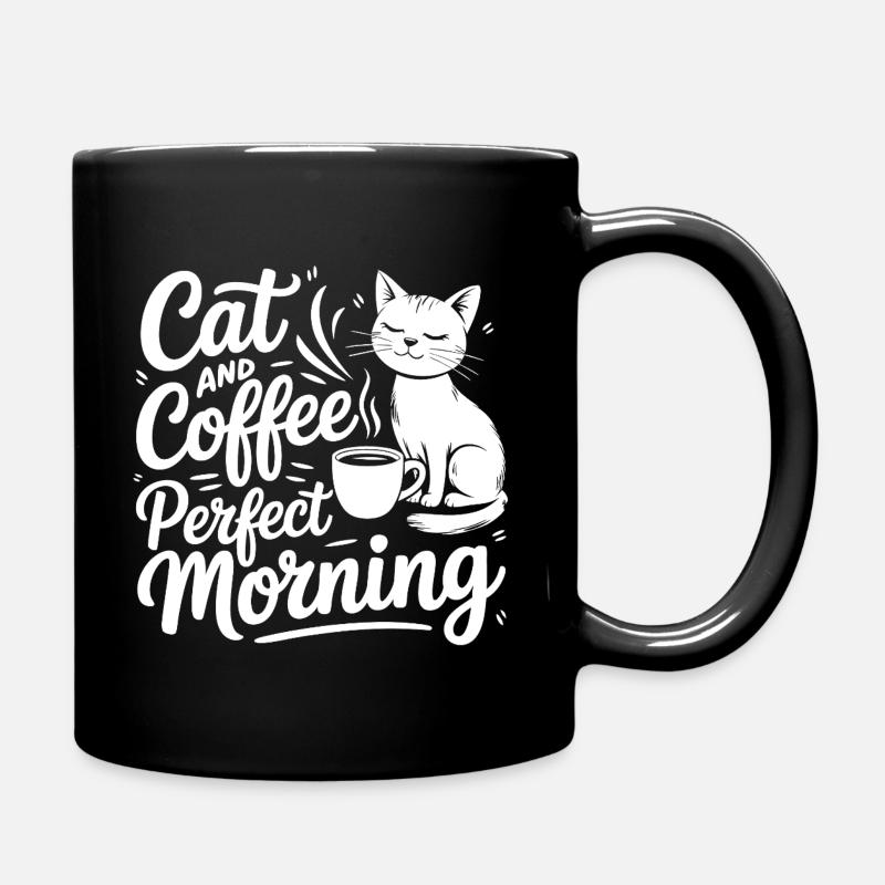 Motif de chat avec café et café du matin - Mug uni - noir