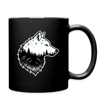 Wolf Silhouette Nachtwald Design - Tasse einfarbig - Schwarz - Rechts