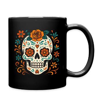 Floral skull with roses - Full Colour Mug - black - Right