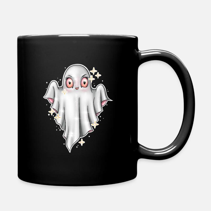 Cute Glowing Ghost Illustration - Full Colour Mug - black