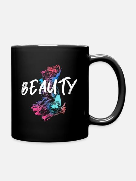 Bunte Kampffisch-Illustration mit Mot Beauté - Tasse einfarbig - Schwarz