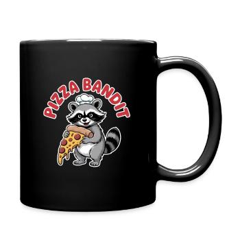 Racoon mit Pizzastück und Kochmütze - Tasse einfarbig - Schwarz - Rechts