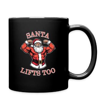 Santa Lifts Too – Trained Santa Claus - Full Colour Mug - black - Right