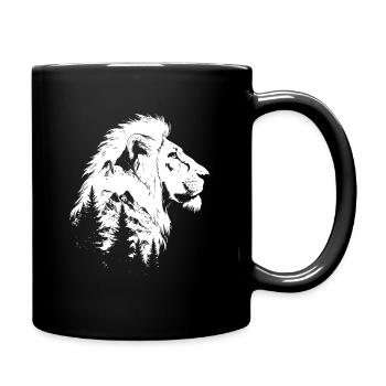 Löwe Natur Wald Berge Löwenkopf  - Tasse einfarbig - Schwarz - Rechts