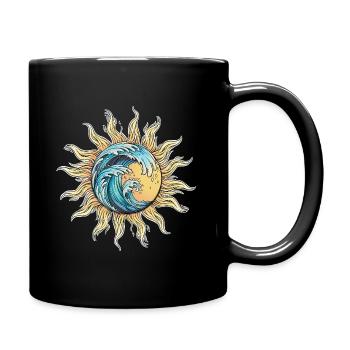 Sonnen- und Wellenfusionsdesign - Tasse einfarbig - Schwarz - Rechts