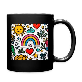 Fröhlicher Doodle-Regenbogen - Tasse einfarbig - Schwarz - Rechts