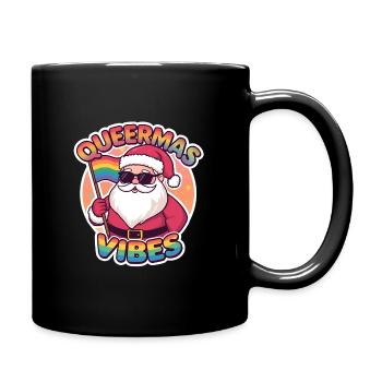 Queermas Vibes – Santa mit Regenbogenflagge - Tasse einfarbig - Schwarz - Rechts