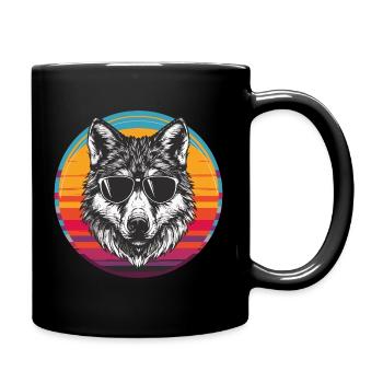 Cool Wolf mit Sonnenbrille im Retro-Design - Tasse einfarbig - Schwarz - Rechts