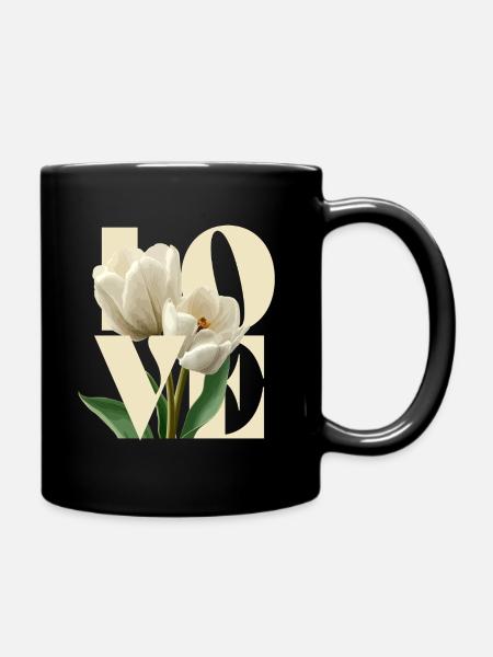 Elegant Cream Tulip Floral Design - Full Colour Mug - black