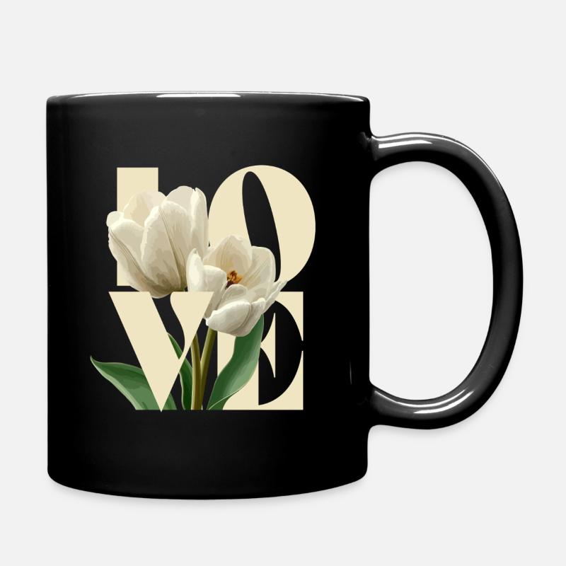Elegant Cream Tulip Floral Design - Full Colour Mug - black